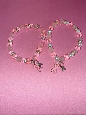 Pink Hope Ribbon Beaded Bracelet Set